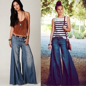 Free People Vintage Rare Find The Original Extreme Wide Leg Flare Jeans 28x33